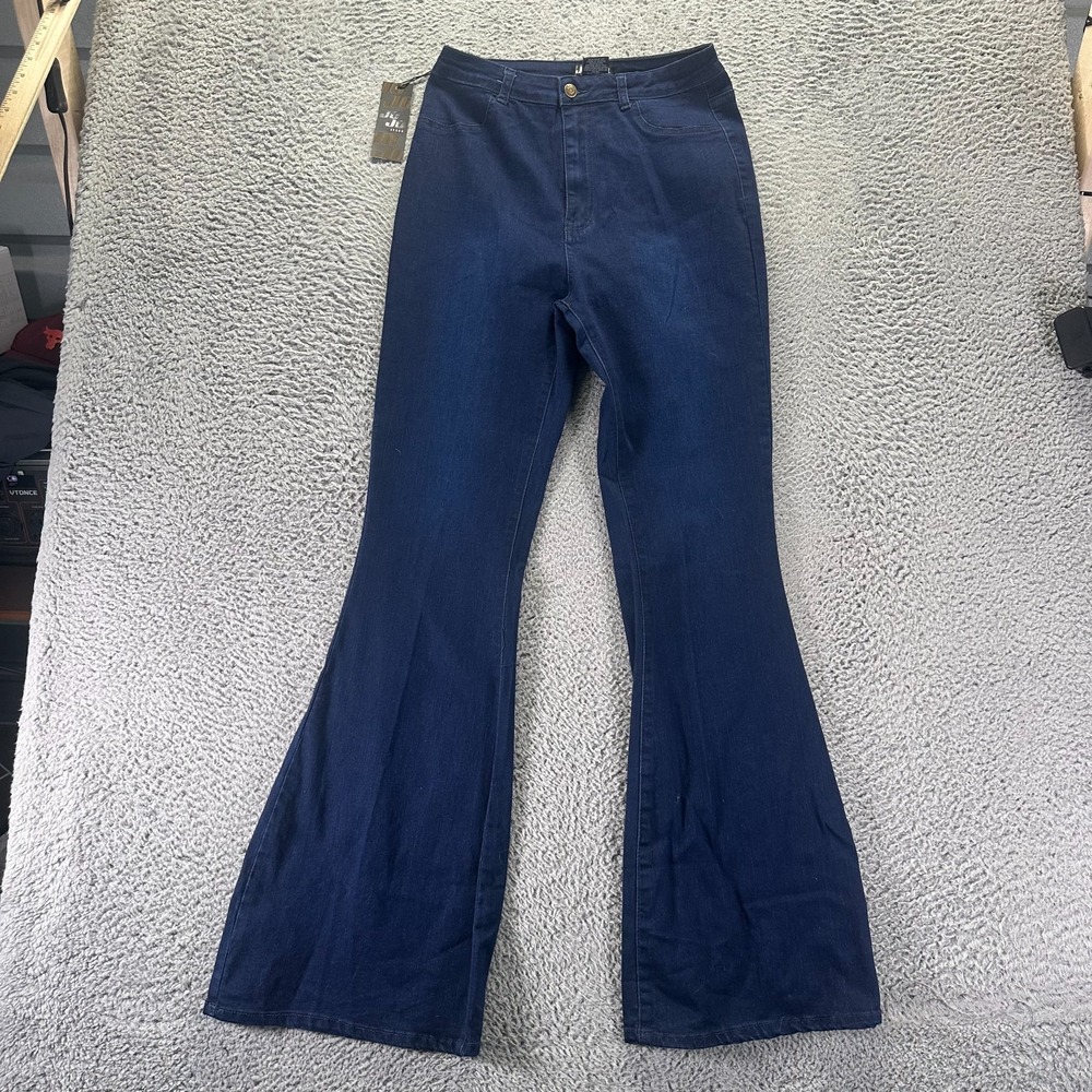 JC & JQ Jeans Womens XL Blue Cotton Denim Flared Leg Bell Bottom Travel Stretch